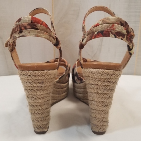 Sofft Brown Floral Ankle Strap Jute Wedge Sandals - Picture 4 of 5